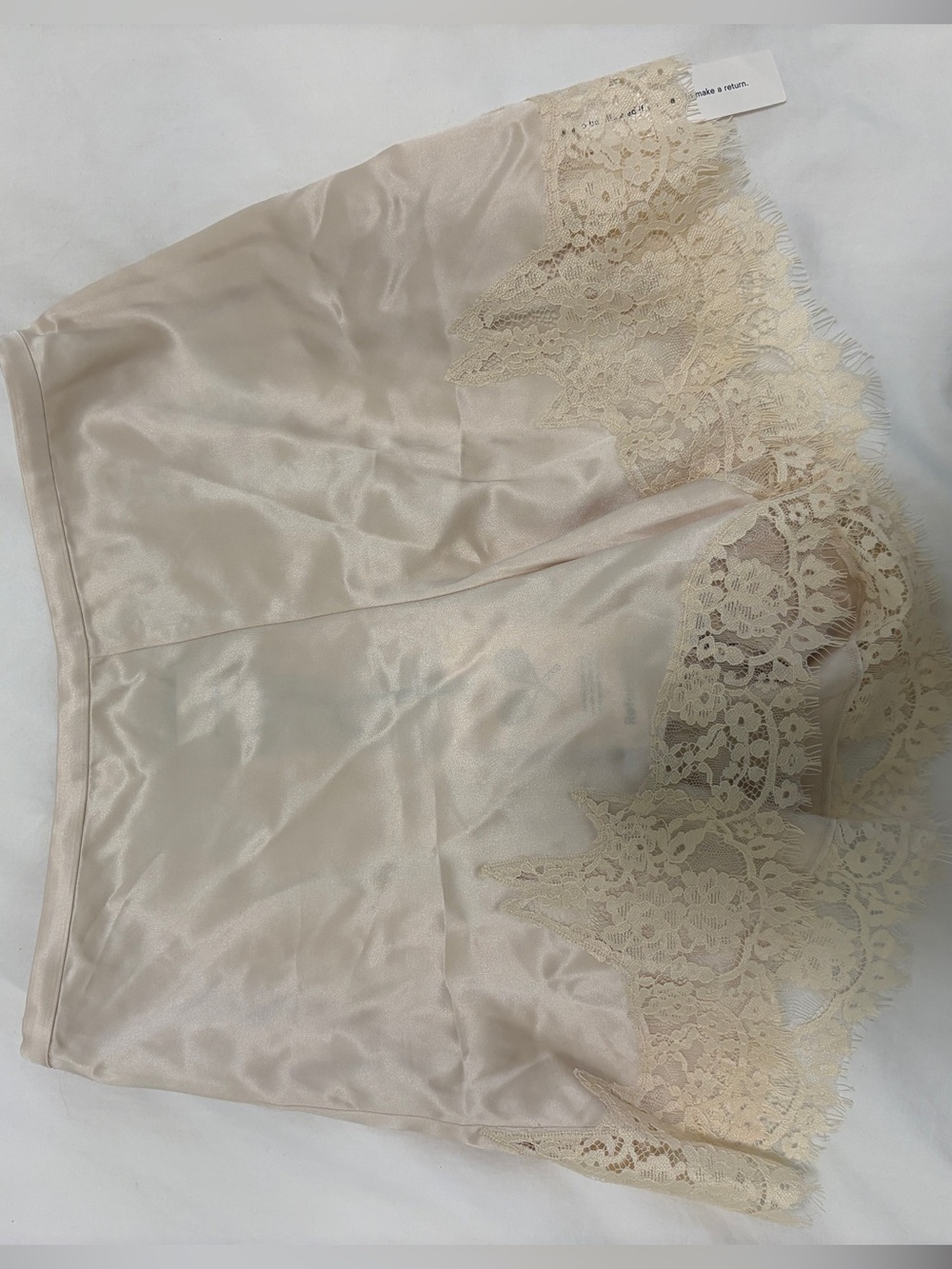 NWT Reformation Lace-Trim Satin Fern Shorts in Almond